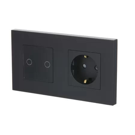 Touch LED dimmer schakelaar dubbel + WCD zwart set